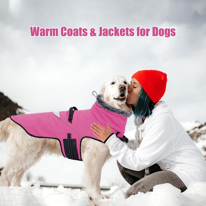 Водонепроникний собачий плащ IANZIMAU з шлейкою, зимовий, флісовий, з відбиваючими елементами, для маленьких, середніх та великих собак, сіро-зелений (M, Рожевий)