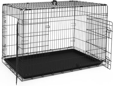Складаний клітка для собак VOUNOT XXL 122x75x81 см, з подвійними дверима, ручками для перенесення та піддоном, чорна, для транспортування в авто