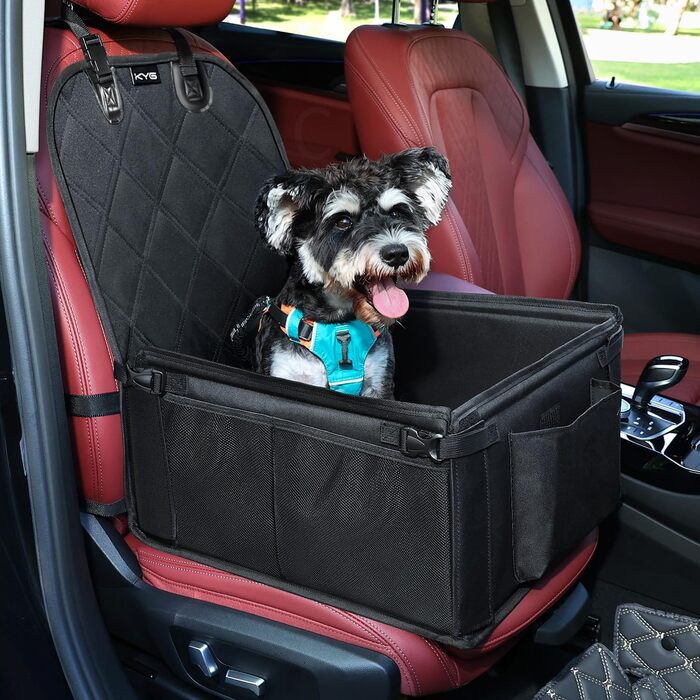 Автокрісло для собак KYG - Стабільне, водонепроникне, неслизьке та стійке до подряпин - для собак малого та середнього розміру - на переднє та заднє сидіння (Чорний) 6696