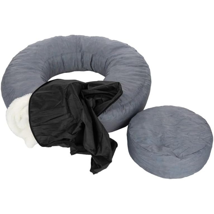 Крісло-лежанка для собак Zooplus Flocke | з в'язкоеластичними кульками | м'яке та зручне | гніздечко для собак | з блискавкою, можна прати | білий колір (діаметр: 90см x висота: 20см)