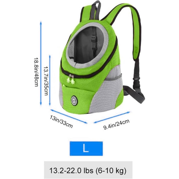 Рюкзак-переноска для собак та котів, до 10 кг, зелений, для подорожей та активного відпочинку