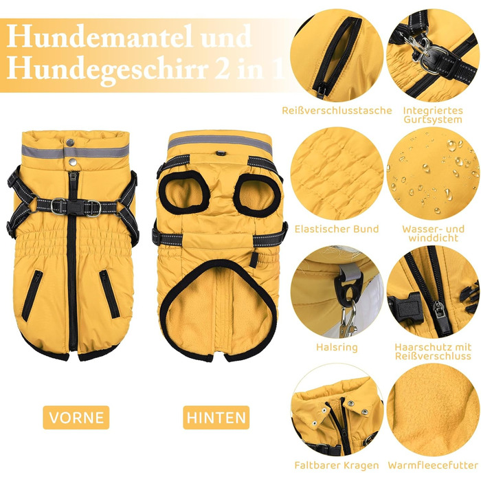 Зимовий теплий куртка для собак та котів, водонепроникний, зелений (XS, жовтий)