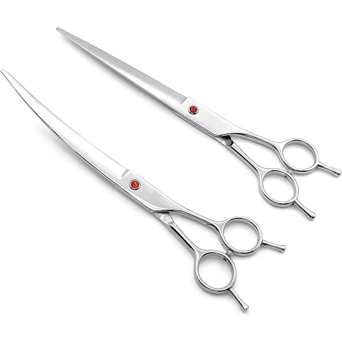 Набір професійних ножиць для собак 2 в 1: прямі та зігнуті. Підходить для собак, котів та інших тварин. (Колір: блакитний)