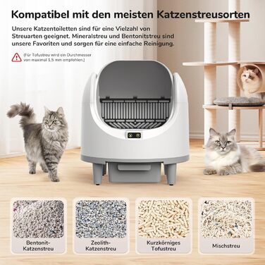 Автоматичний лоток для котів Katzenklo XXL з самоочищенням, відкривається зверху, з керуванням через додаток, датчиком безпеки та усуненням запаху. Великий об'єм для кількох котів