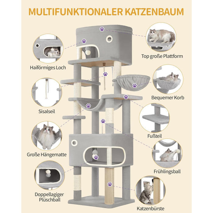 Драбина-кіготь для котів Hzuaneri, 178 см, XXL, сірий