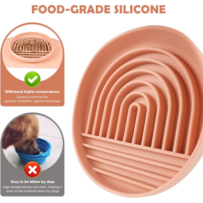 Силіконова миска для собак Slow Food, проти блювоти, не ковзає, рожева