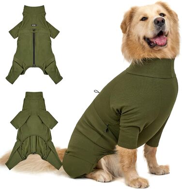 Комбінезон для собак OneTigris Fuzzbud, теплий та еластичний, для великих та середніх собак, захист від линьки, подряпин, для догляду за шерстю, колір зелений (XXL, зелений)