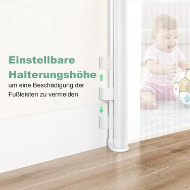 Захист для сходів з замком, розтяжний захист для дітей та собак, ширина 150 см, висота 83 см (140 см/білий, без свердління, автоматичний замок)