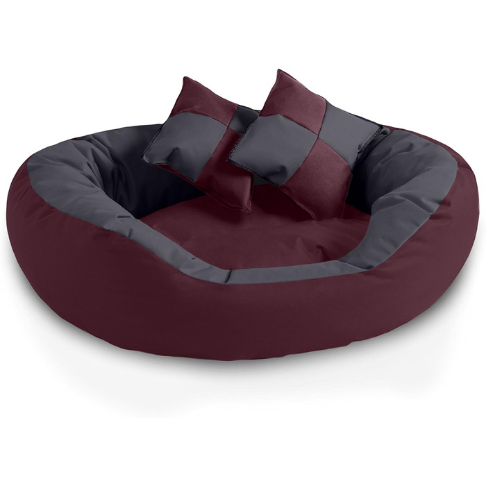 BedDog® Hundebett SABA 4в1: овальне/кругле, велике, знімне, для дому та вулиці, L, Cherry-Rock (бордовий/сірий), 65x50x23 см