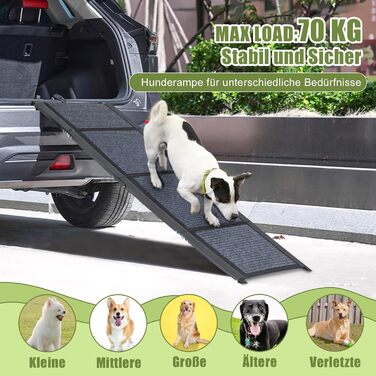 Рампа для собак SMONTER 160 см, автоматично складається, з антиковзким покриттям, для авто, вантажівок та SUV, чорна
