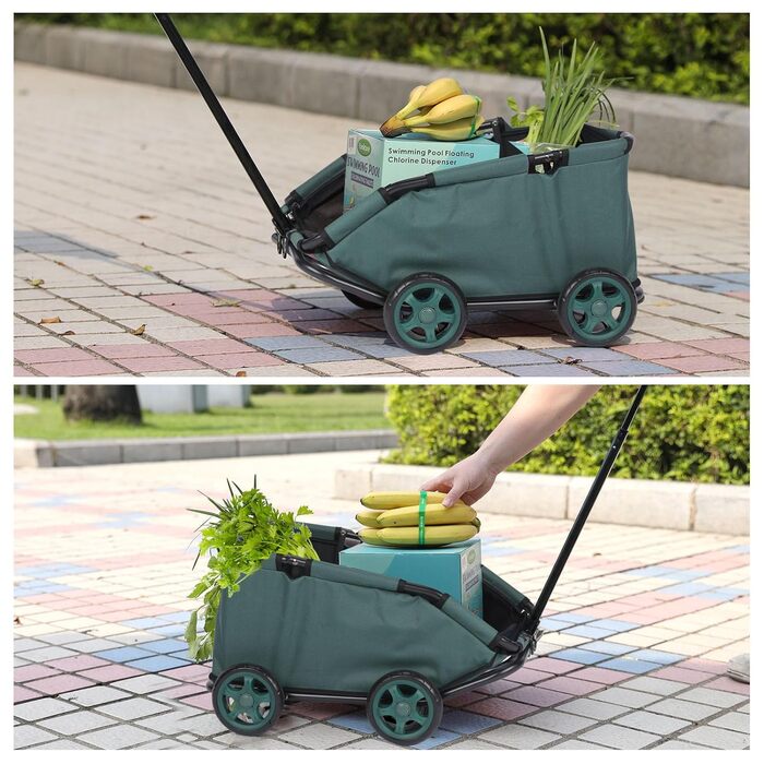 Візок для маленьких тварин, складаний, багатофункціональний, з висувним ручками, подушкою та страхувальним ремінцем, з кишенькою (темно-зелений)