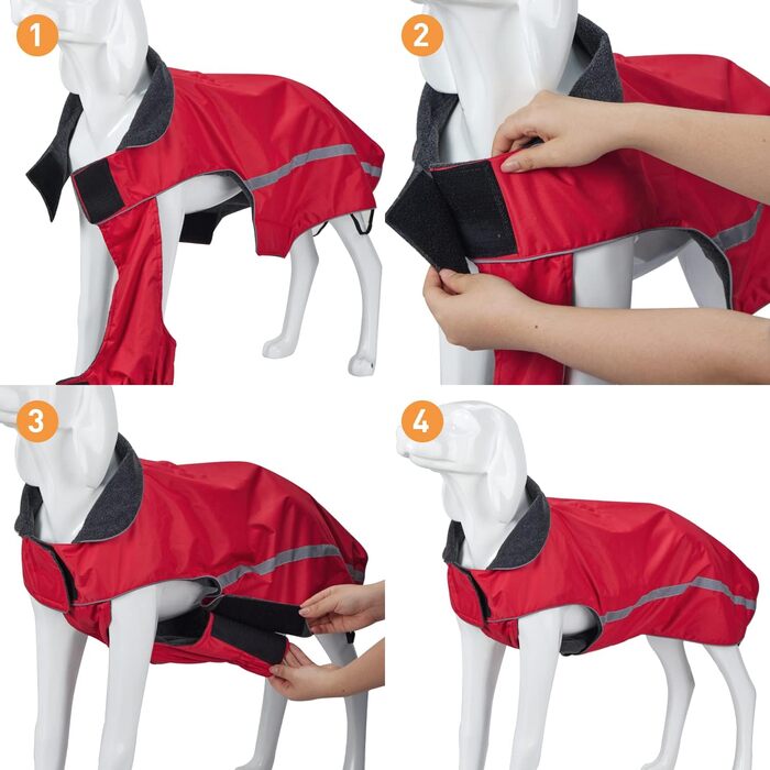 Водонепроникний собачий дощовик/куртка з отвором для коміра, на липучках, з флісовою підкладкою, світловідбиваючий зимовий дощовик для середніх та великих собак, 4XL (4XL (1 шт), Червоний)