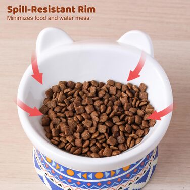 Котло propositions для котів TIGOADT: керамічна годівниця з підставкою, широка та нахилена, проти блювоти, для кошенят та дорослих котів (блакитно-білий візерунок, візерунок Бохо)