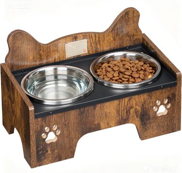 Підвищена годівниця для собак Hzuaneri з двома мисками, нержавіюча сталь, захист від бризок, антиковзаюча, безшумна, для малих та середніх собак, вінтажний коричневий, PB01601B