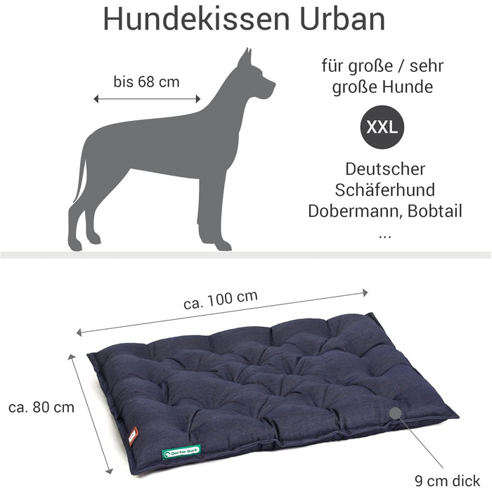 Ортопедична лежанка для собак Doctor Bark Urban (XXL, 100x80 см, Королівський блакитний) - міцна, для дому та вулиці, виготовлена в Німеччині, пральна до 95°C