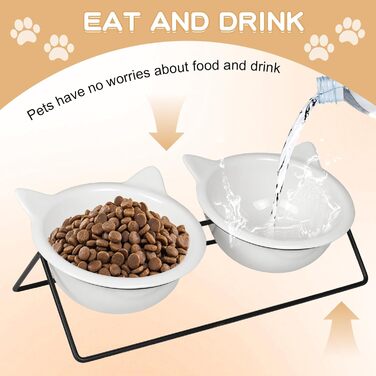 Набір з 2 керамічних мисок для котів, нахил 15°, протиковзкий, для води, вологого та сухого корму, ласощів, ідеально для котів та маленьких собак