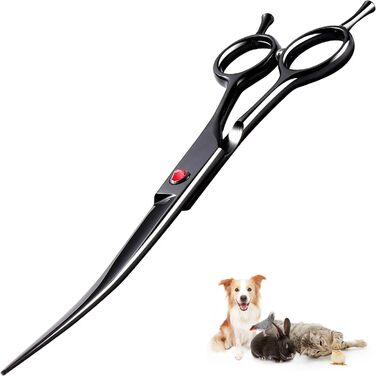 Професійна вигнута ножиця для собак 7,5' - ножиці для грумінгу собак, вигнуті ножиці для шерсті, ергономічна ручка (чорний)