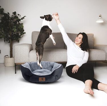 Зручне ліжко для собак середніх порід, котяче ліжко для дому, ліжко для цуценят та кошенят, м'яке, машинного прання, з неслизьким та водонепроникним покриттям (1 шт.) Чорний колір
