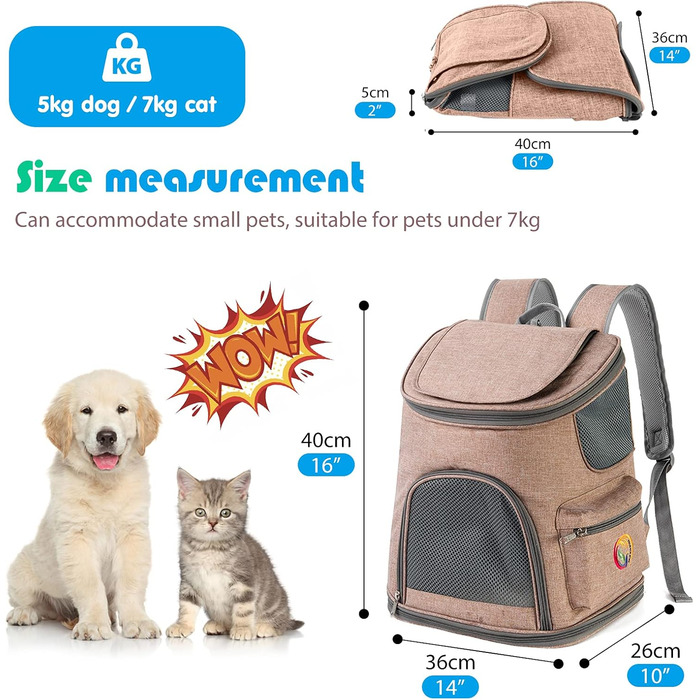 Рюкзак для собак PETCUTE з дихаючою вставкою та м'яким матрацом, складний, з безпечною шлейкою, для подорожей, велосипеду, авіаперельотів, колір імбирно-жовтий