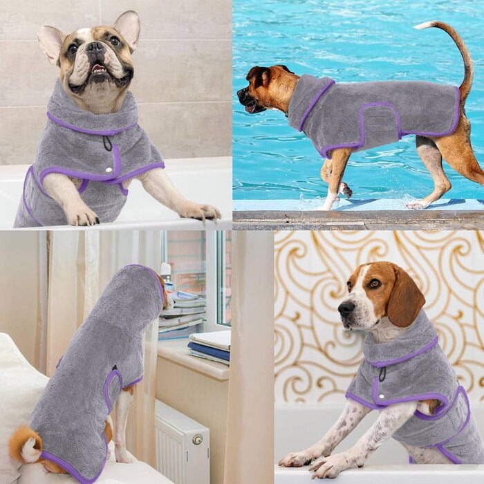 Рушник для собак, халат для собак маленьких, середніх та великих порід, швидковисихаючий рушник з мікрофібри, халат для собак з клямками та регульованими стяжками (XS, сірий)