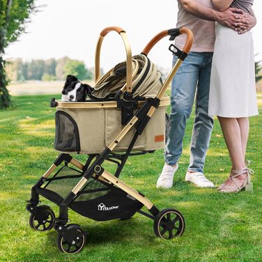 Візок для собак YITAHOME: зручний та компактний, до 15.9 кг, складний, для маленьких собак та котів (бежевий)