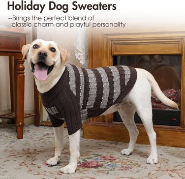 Теплий в'язаний пуловер для собак маленьких порід з отвором для повідка - коричневий, для Ши-тцу, Мопса, з пітонами