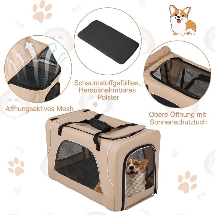 Візок для собак COSTWAY 3 в 1, візок-переноска для тварин з сіткою, кишенями та подушками, Оксфорд та метал, до 16 кг, для собак, котів та інших тварин (Бежевий)