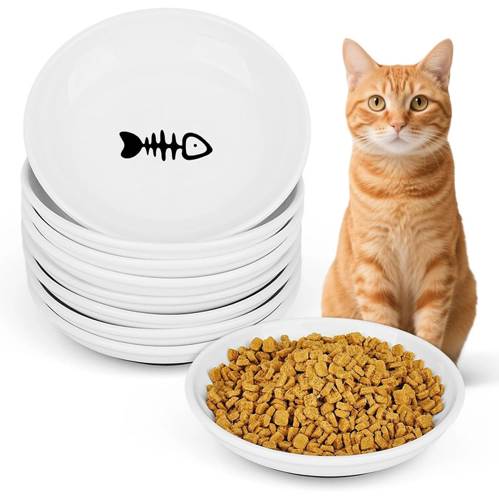 Набори мисок для корму з кераміки для котів та кошенят – 8 шт. (рибка)