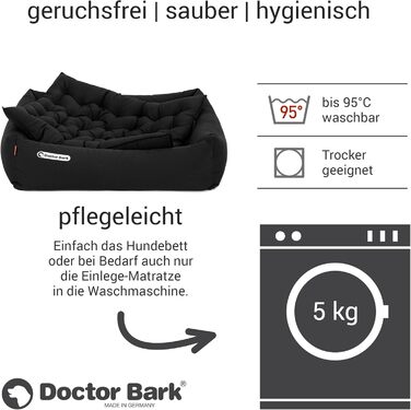 Ортопедичне ліжко для собак Doctor Bark - миється до 95°C, гігієнічне, без запаху, з м'якою подушкою для собак середніх порід (M - 80x70 см, чорний)