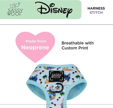 Регульована шлейка для собак Sassy Woof Disney Stitch S, дихаюча сітка, не тягне, подвійний D-кільце, патентований дизайн, для маленьких собак та цуценят, офіційна