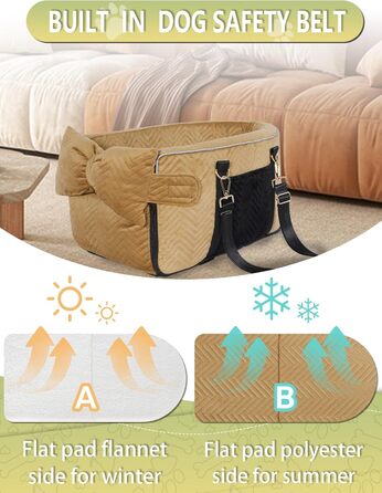 Автокрісло для собак маленьких порід, переноска для собак до 5,9 кг, з м'яким, знімним, миючим подушкою (Колір: Коричневий)