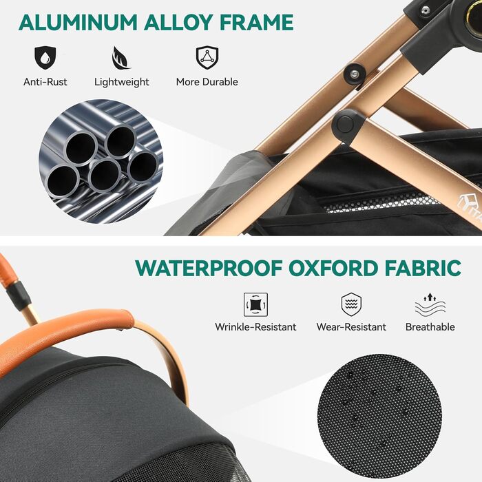 Візок для собак YITAHOME 3 в 1: візок, переноска, прогулянковий візок. До 22 кг, складний, для маленьких собак та котів (чорний)