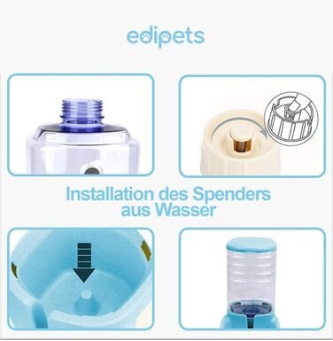 Edipets автоматична кормушка та поїлка для котів і собак, 2 шт, 3,8 л, синя