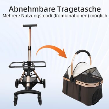 Візок для собак 3 в 1, складаний, для маленьких собак та котів, знімний кошик, візок-стільчик для дітей, сітка, оксфордська тканина, до 20 кг (Темно-зелений) (Кавово-коричневий)