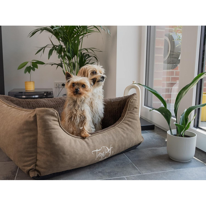 TrendPet VitaBed Style - Ортопедичне ліжко для собак, штучна шкіра зовні, м'яке всередині (80x70 см, Коричневе)