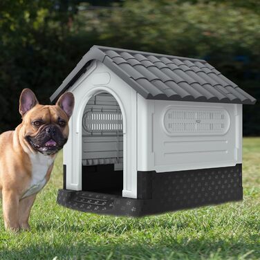 Кігульник для собак з пластику, ізольований, з ковзним дахом, верхнім світлом та піднятим дном, 79,5 x 70,5 x 78 см