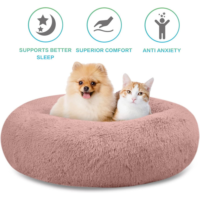 Кругла лежанка для собак Savfox з штучним хутром, рожева, XS-XXL, 110*110 см