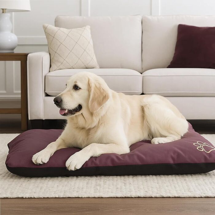 Лежанка для собак ECO: велика, середнього та маленького розміру, 90x60x8 см, Бордовий. Зносостійке, м'яке, для дому та вулиці