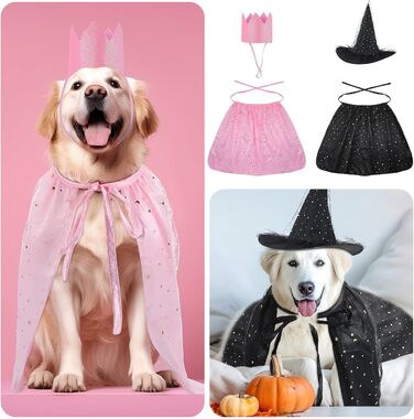 Костюм відьми на Хелловін для котів та собак, комплект з 4 частин: шапка, накидка, корона та аксесуари