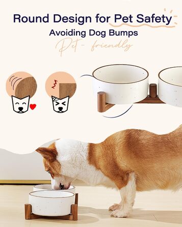 Набір мисок для собак Getstar з кераміки на підставці з акації, 887 мл, 2 шт, з кольоровим обідком