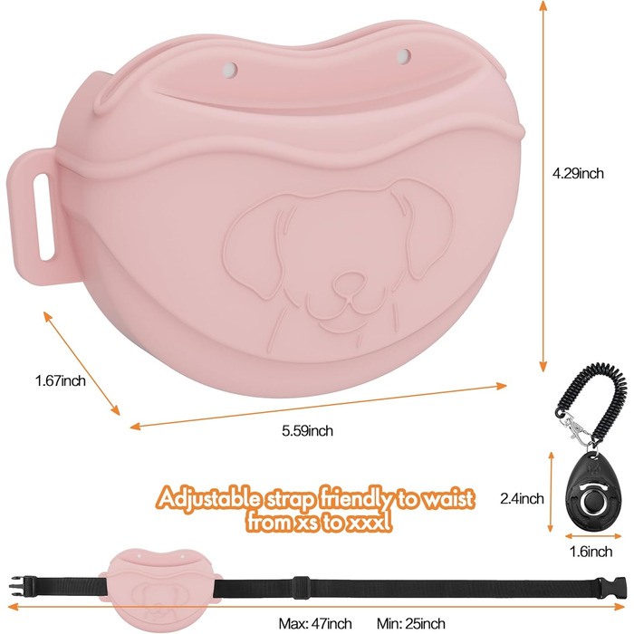 Сумка для ласощів для собак AWINNER – преміум силікон, 4 потужні магніти, регульований поясний ремінь – ідеально для дресирування цуценят та прогулянок на вулиці (Рожевий)