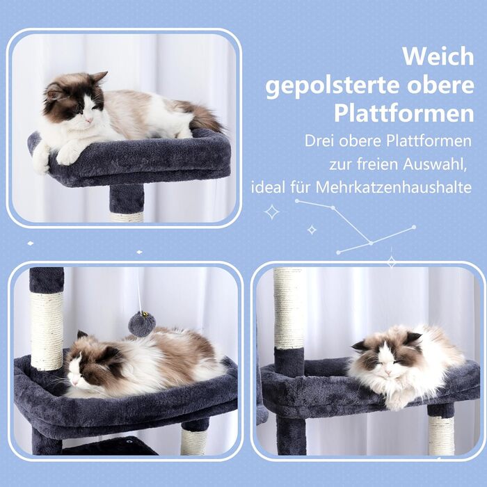 Котячий будиночок Hey-brother XXL для великих котів, 180 см, стабільний, сірий (EMPJ038MU)