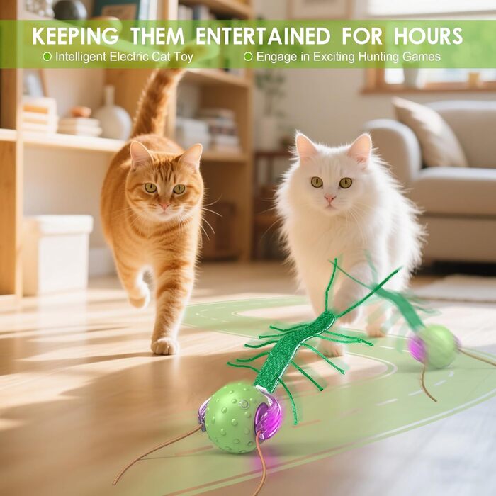 Інтерактивна іграшка для котів FLERDMAU - автоматичний м'ячик з імітацією звуків птахів, USB-зарядка, для дому (зелений)