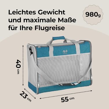 Сумка-переноска для собак та котів Equicani® 55x40x23 см, складана, легка, з сіткою, ременем та знімним дном | Ідеальна для подорожей, авто та авіаперельотів (Блакитна)