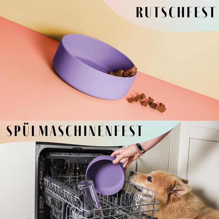 Миска для собак ne&no® Silikon 1200 мл з кришкою для маленьких та середніх собак | Безпечна для холодильника, не ковзає | Набір мисок для собак: миска та кришка (холодна фіолетова)