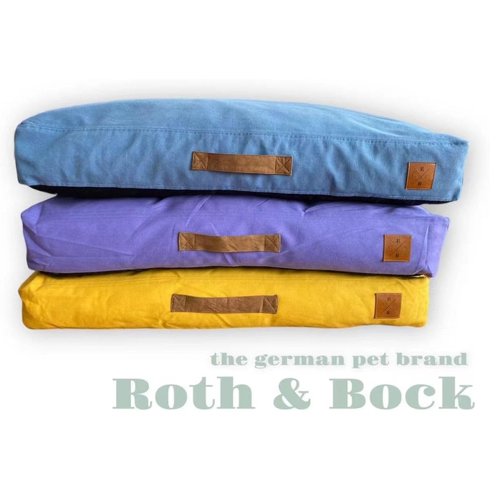 Ортопедичне ліжко для собак Roth & Bock з м'якої піни, сертифіковане Oeko-Tex Standard 100, покриття з водонепроникного канвасу, жовте, розмір S
