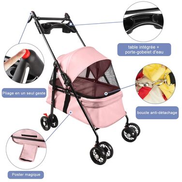 Дитяча коляска 3 в 1 для собак та котів, складні, з колесами EVA, ручка, 3 вікна з сітки, тримач для напоїв, для маленьких та літніх собак, тролей для людей з обмеженими можливостями, 50 x 70 x 95 см