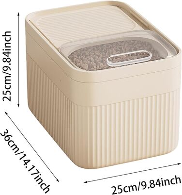 Пластиковий контейнер для корму для собак, 13,6 кг, контейнер для ласощів з лопаткою, великий об'єм, герметичний, складаний, для котячого корму, корм для тварин, зберігає свіжість, бежевий: 36 x 25 см