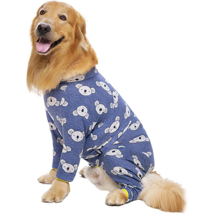 Піжама для собак великих порід Miaododo з бавовни, принт 'Полуниця', повне покриття живота, для собак після операцій (81 см обхват грудей, 81 см довжина спини, 55 см довжина), блакитна