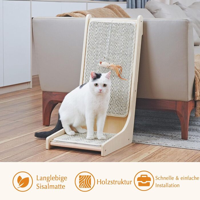 Котячий когтетоп PETKARAY L-подібний, 68 см, з сизалю, для котів, з котячою м'ятою та іграшкою-мишкою